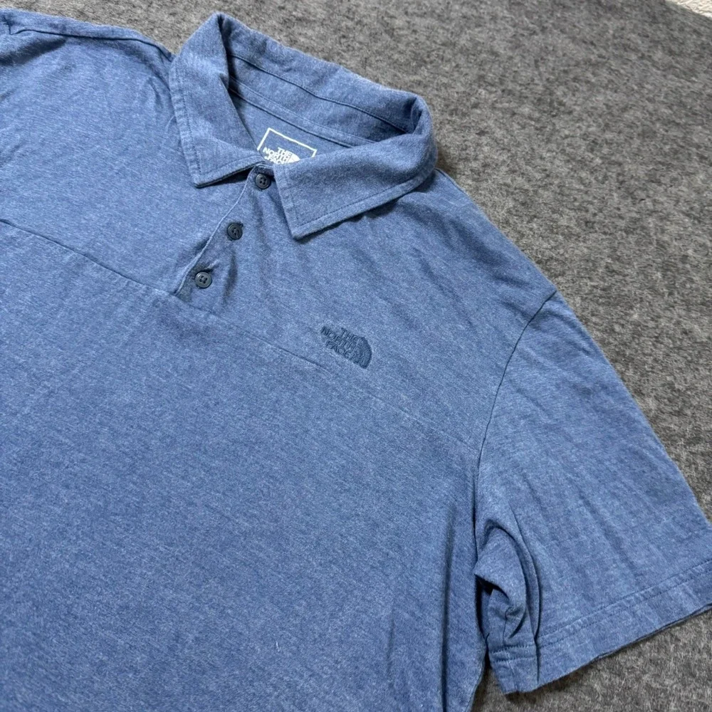 The North Face Mens Blue Heathered Cotton Lyocell Short Sleeve Polo Shirt Large